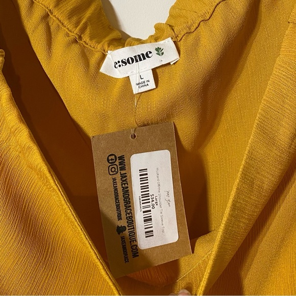 ee:some Sz L Off Shouler Tie Sleeve Mustard Yellow Women's Top - Picture 4 of 5